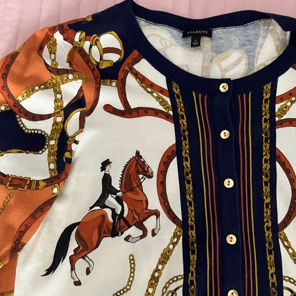 Talbots horse equestrian dressage cardigan sweater EUC L - Picture 2 of 11